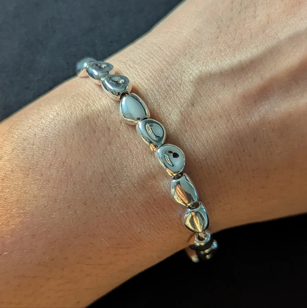 925 Solid Sterling Silver Beaded Bangle Bracelet Minimalist Quiet Luxury - Picture 2 of 6